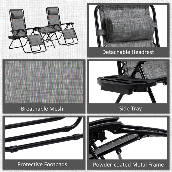 English Elm Outsunny Zero Gravity Chair Set With Side Table, Portable Reclining Chairs & Cupholders For Outdoor Fun W2225P200606-GIGA