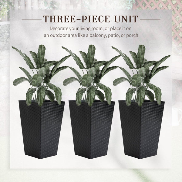 English Elm Outsunny Set Of 3 Stylish Tall Planters - Uv-Resistant Indoor/Outdoor Flower Pots For Any Space W2225P174478-GIGA