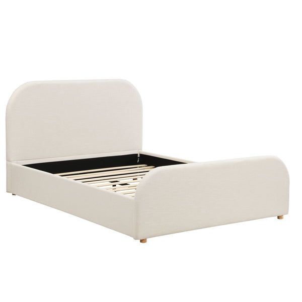English Elm Christopher Knight Home® - Queen Linen Upholstered Curved Headboard Bed Frame with Solid Wood Legs, Plush Padded Beige Design N757Q343420I