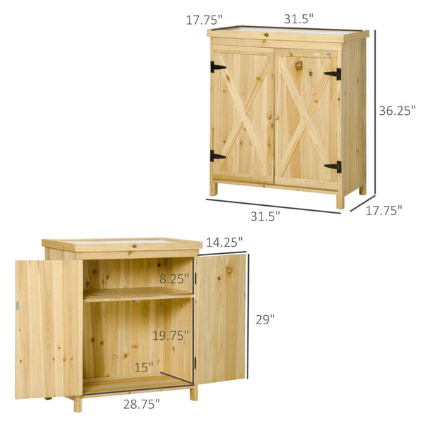 English Elm Outsunny Garden Storage Cabinet - Rustic Outdoor Tool Shed With Galvanized Top & Ample Shelves W2225P217226-GIGA