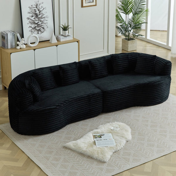 English Elm Curved Chenille Sectional Sofa Deep Seat Cloud Cushions Four Seater Modern Living Room Black W3505P456572