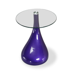 English Elm Lava Glass Top End Table with Curved Colorful ABS Base, Tempered Glass Accent for Living Room Purple B365S00140