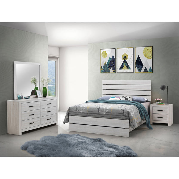 English Elm Geary Coastal White 4-Piece Bedroom Set With Slatted Headboard, Nightstand, Dresser & Mirror B062S00968