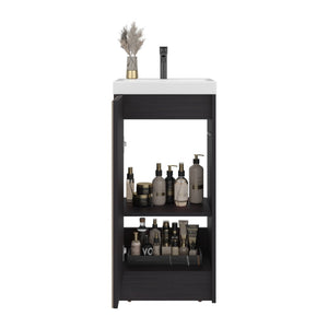 English Elm Cary Freestanding Bathroom Cabinet with Single Door and Shelves in Wengue Finish B097P474283
