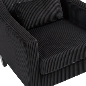 English Elm COOLMORE Modern Accent Chair with Corduroy Upholstery, Solid Wood Frame, Supportive Dual Pillows for Cozy Living Spaces Black W395P195364