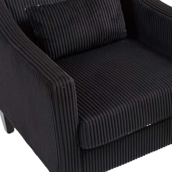 English Elm COOLMORE Modern Accent Chair with Corduroy Upholstery, Solid Wood Frame, Supportive Dual Pillows for Cozy Living Spaces Black W395P195364
