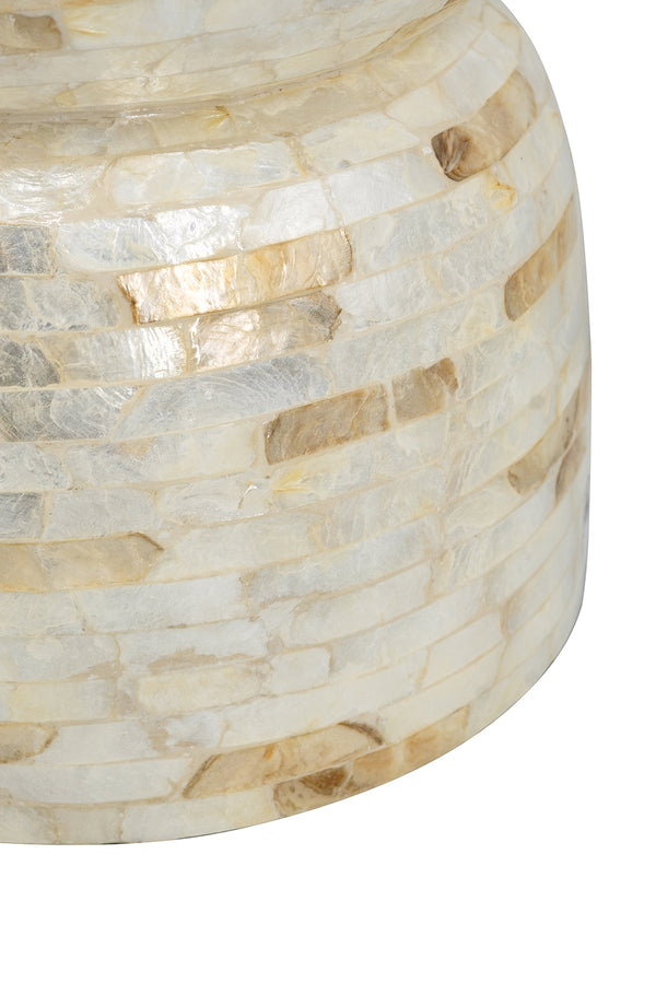 English Elm 14x14x18" Capiz Stool with Ogee Pattern and Brass Base — Modern Geometric Accent Seat for Living Spaces Cream,Gold+White W2078P326506