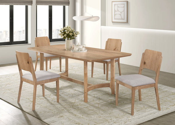 English Elm Set of 2 Warm Wood Beige Dining Side Chairs - Upholstered Spat-Back, Cushioned Seats, Sleek Solid Wood Finish B011P373694