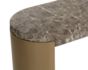 Sunpan CAVETTE Console Table - Dark Emperador Marble-Look with Brass Frame for Entryway & Living Spaces 112636