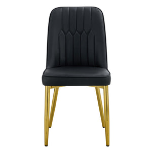 English Elm 8 Black Pu Upholstered Dining Chairs with Gold Legs Ergonomic Curved Backrest W1151S03045