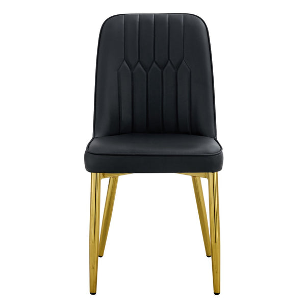 English Elm 8 Black Pu Upholstered Dining Chairs with Gold Legs Ergonomic Curved Backrest W1151S03045