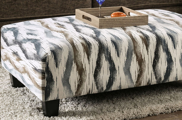 English Elm Contemporary Upholstery Ottoman With Artistic Print, Soft Microfabric, Tapered Block Legs - Versatile! B2741P355862