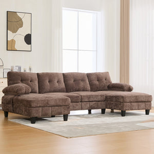 English Elm U-shaped Chenille Sectional Sofa with Dual Chaise Lounges, Tufted Back, Storage Pockets & Pillows Brown N719S002040D