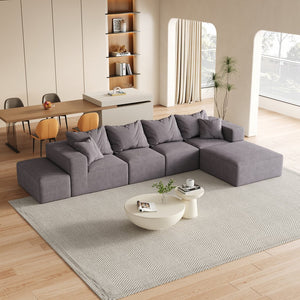 English Elm Modern Upholstered Modular Sectional Sofa Set 132" L-Shaped No-Assembly Chenille Comfort Hub with 6 Pillows Grey W834S00499