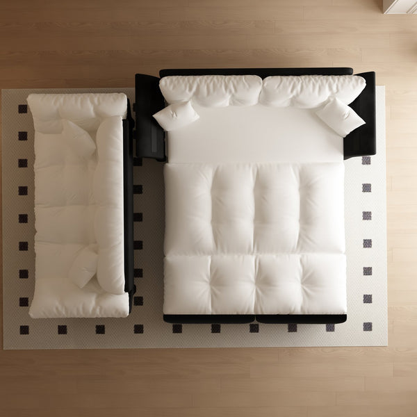 English Elm 74.8" Queen Pull Out Sofa Bed - 3-In-1 Convertible Velvet Loveseat With Pillows For Cozy Spaces W1885S00127