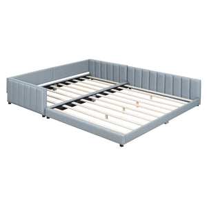 English Elm Queen Upholstered Platform Bed with Twin XL Daybed Set, PU Leather, Space-Saving Convertible Duo for Guests and Kids Gray SF100115AAE