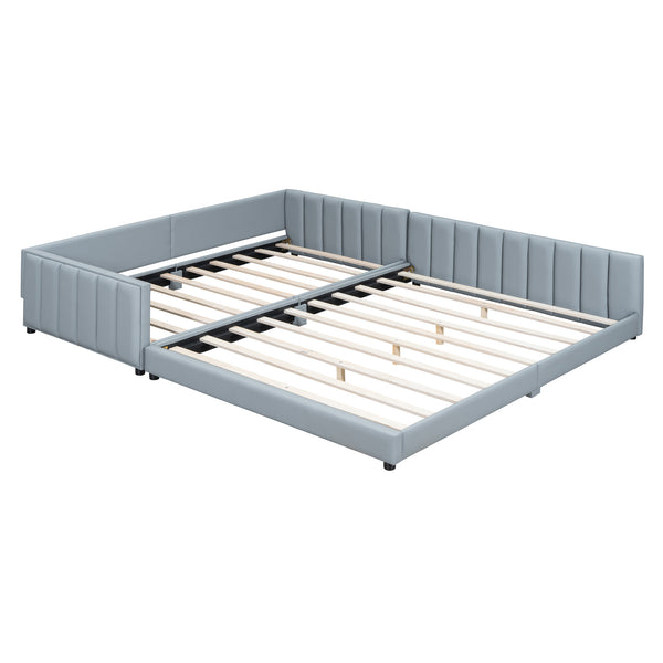 English Elm Queen Upholstered Platform Bed with Twin XL Daybed Set, PU Leather, Space-Saving Convertible Duo for Guests and Kids Gray SF100115AAE