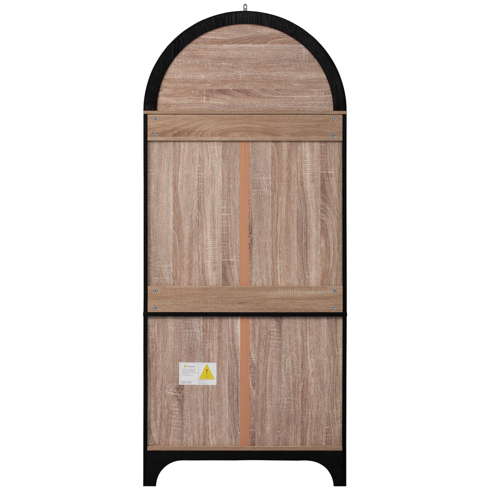 English Elm K&K Arched 71" Kitchen Pantry Cabinet with Glass Doors, Brass Handles, Adjustable Shelves & Drawer Black N707P288969B