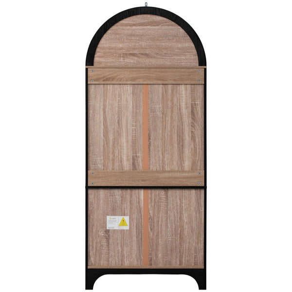 English Elm K&k Arched Farmhouse Pantry Cabinet Glass Doors Hidden Drawer Two Tone Kitchen Storage Black N707S288969B