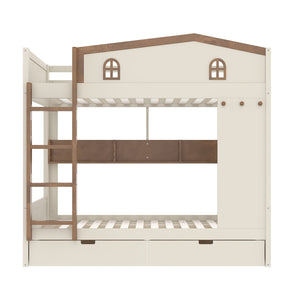 English Elm Twin Triple Metal Bunk Bed Matte Powder Coated Frame with Full Safety Guardrails W1580S00637