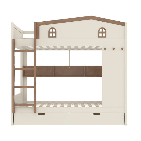 English Elm Twin Triple Metal Bunk Bed Matte Powder Coated Frame with Full Safety Guardrails W1580S00637