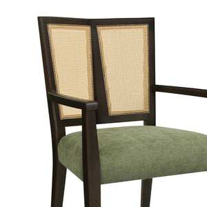 English Elm Christopher Knight Home® - ARM Mid-Century Dining Chair with Rattan Back & Upholstered Foam Seat, Solid Rubberwood Frame Dark Brown,Green N771P254005L
