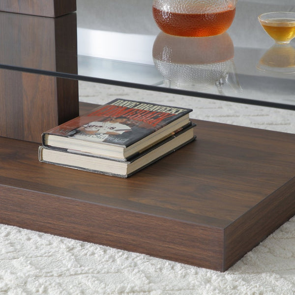 English Elm Glass Three Tier Z Shape Coffee Table Tempered Clear Modern Living Room Display Walnut W1117P276608