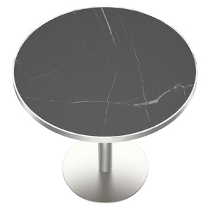 English Elm Round Bistro Dining Table Faux Marble Top Gold Pedestal Base for Small Spaces W3316P421496