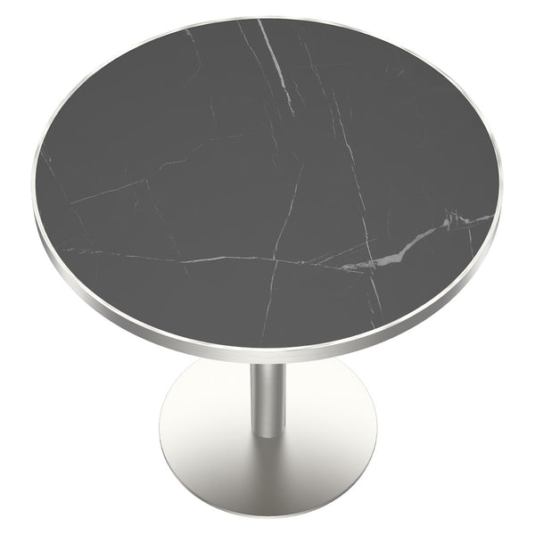 English Elm Round Bistro Dining Table Faux Marble Top Gold Pedestal Base for Small Spaces W3316P421496