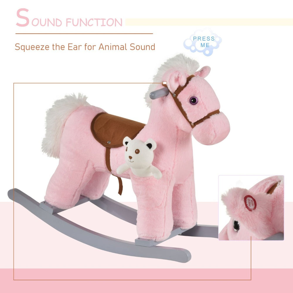 English Elm Qaba Plush Rocking Horse Ride on Toy for Toddlers with Sounds and Bear Companion W2225P200497