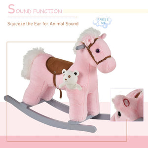 English Elm Qaba Plush Rocking Horse Ride on Toy for Toddlers with Sounds and Bear Companion W2225P200497