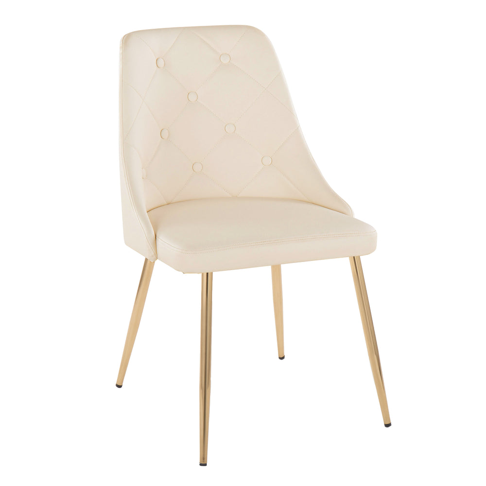 English Elm Giovanni Contemporary Accent/Dining Chair Set Of 2 In Luxurious Cream Faux Leather & Gold Metal B202P223572