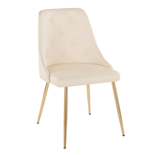English Elm Giovanni Contemporary Accent/Dining Chair Set Of 2 In Luxurious Cream Faux Leather & Gold Metal B202P223572