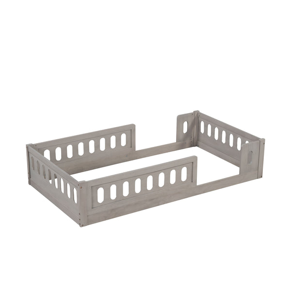 English Elm Wood Twin Size Platform Bed with Guardrail — Sturdy Pine & MDF Construction, Safe Low-Profile Design for Kids Natural N709P180836N