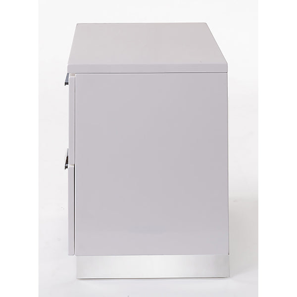 English Elm White White and Chrome 2-Drawer Nightstand with High Gloss Finish, Aluminum Handle, Smooth Glides B062P189237