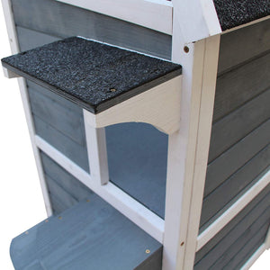 English Elm PawHut Weatherproof Outdoor Cat House with Raised Floor, Garden Planter & Multiple Entrances for Comfort and Play Grey+White W2225P217565