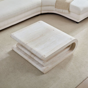 English Elm 33.86 Inch Square Faux Travertine Coffee Table Sculptural Tiered Base Living Room W2582P425211