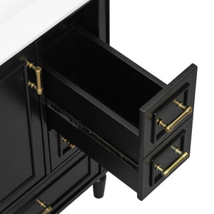 English Elm 24" Olive Bathroom Vanity Solid Wood Frame Ceramic Sink Gold Hardware Soft Close Black N729P373272B