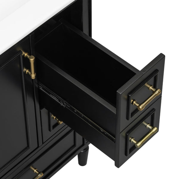 English Elm 24" Olive Bathroom Vanity Solid Wood Frame Ceramic Sink Gold Hardware Soft Close Black N729P373272B