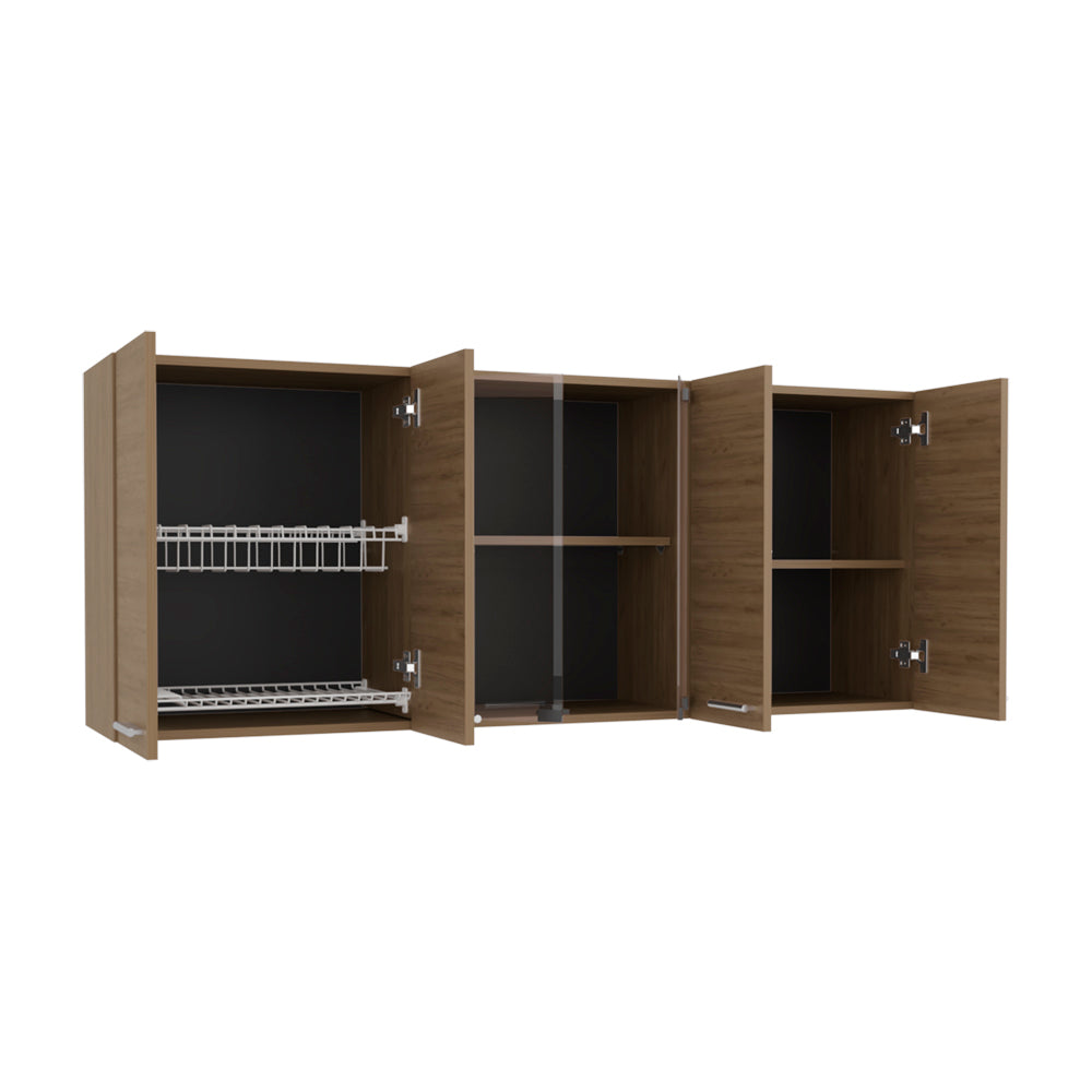 English Elm Superior Wall Cabinet Peoria Macadamia Beige Kitchen 6-Door Engineered Wood w/ Glass Shelves, Rack B092P309166