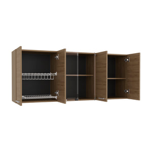 English Elm Superior Wall Cabinet Peoria Macadamia Beige Kitchen 6-Door Engineered Wood w/ Glass Shelves, Rack B092P309166