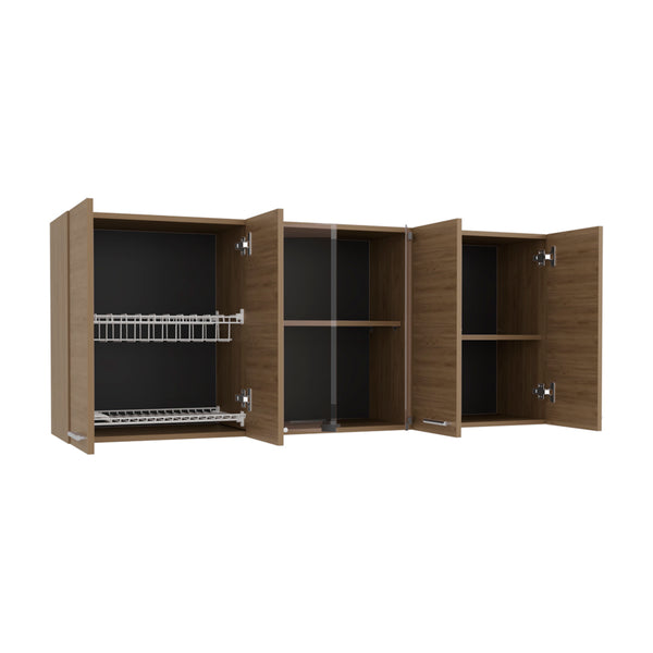 English Elm Superior Wall Cabinet Peoria Macadamia Beige Kitchen 6-Door Engineered Wood w/ Glass Shelves, Rack B092P309166