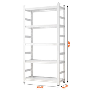 English Elm 71" Five-tier Heavy Duty Shelving Unit 2000lb Bolt-free Garage Storage White W1831P419876