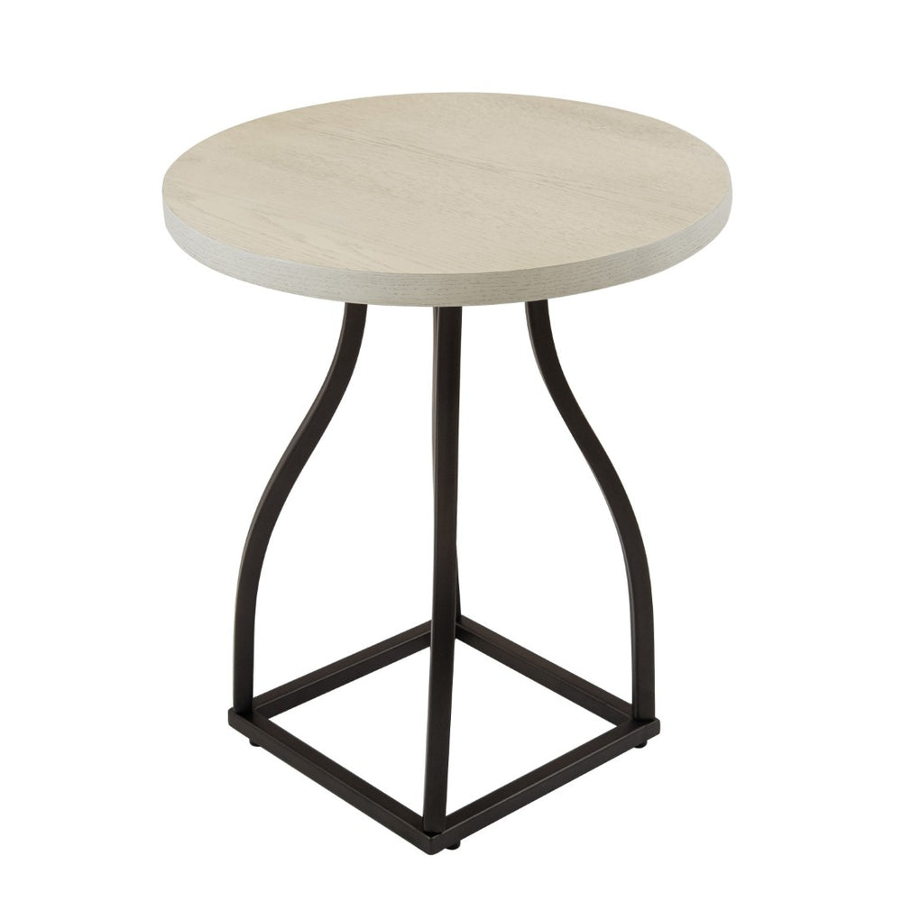 English Elm Tior Round Wood Top Accent Side Table with Geometric Gray Metal Base for Living Room White+Black B056P416978