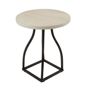 English Elm Tior Round Wood Top Accent Side Table with Geometric Gray Metal Base for Living Room White+Black B056P416978