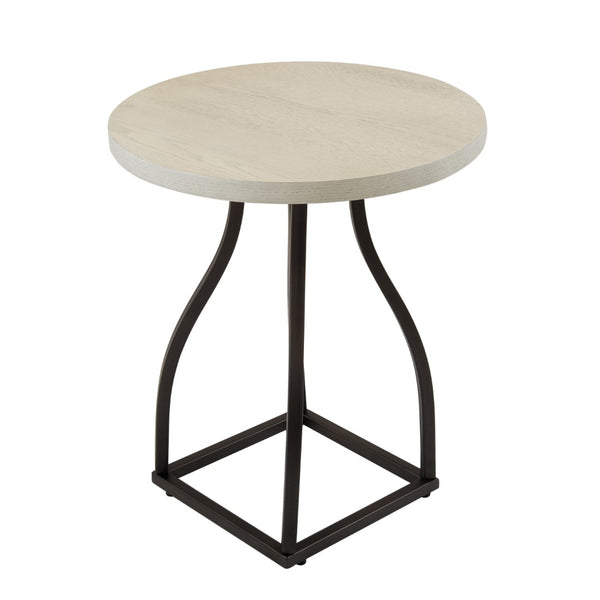 English Elm Tior Round Wood Top Accent Side Table with Geometric Gray Metal Base for Living Room White+Black B056P416978