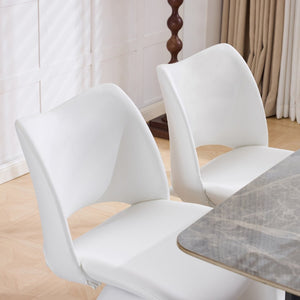 English Elm The Swivel Dining Chair with Hollow Cutout Back Faux Leather Hardwood Frame Modern White W3612P436511