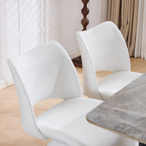 English Elm The Swivel Dining Chair with Hollow Cutout Back Faux Leather Hardwood Frame Modern White W3612P436511