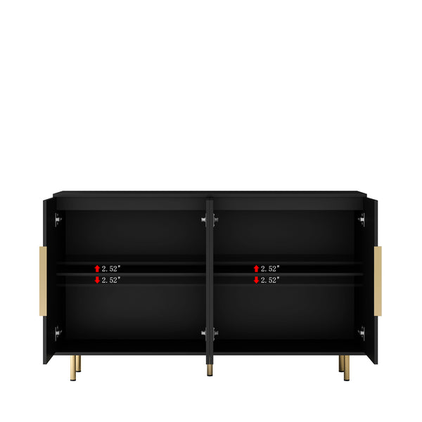 English Elm Black Fluted Buffet Cabinet Modern Sideboard with Adjustable Shelves, Large Storage Credenza for Living Room Decor W1321P171785