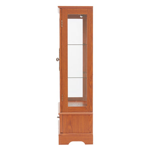 English Elm Lighted Glass Curio Cabinet - Elegant Dark Oak Display With Adjustable Shelves, Built-In Drawer & Bulb W1758P300114